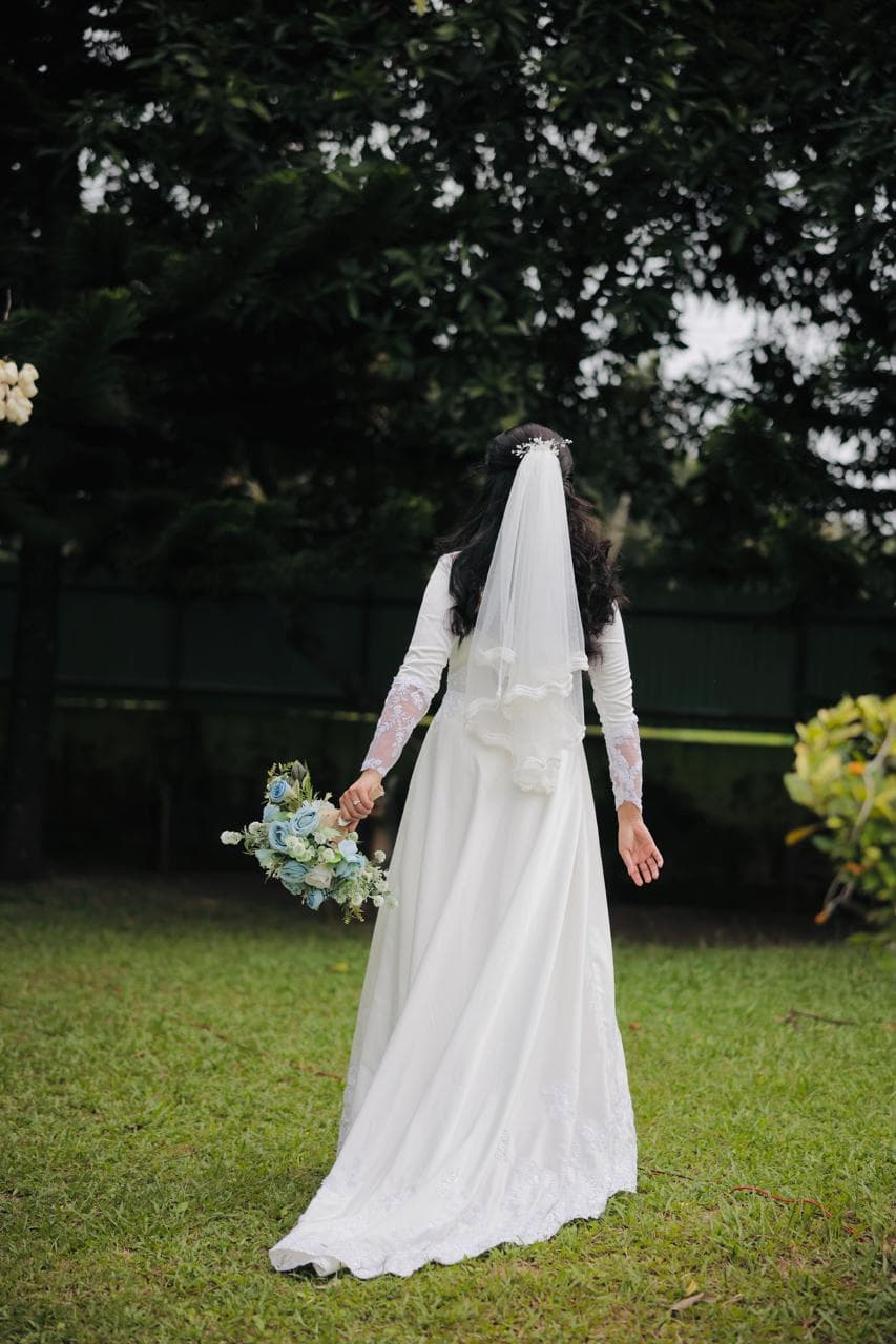 The Chapel Gown: full-length bridal gown with lace sleeves
